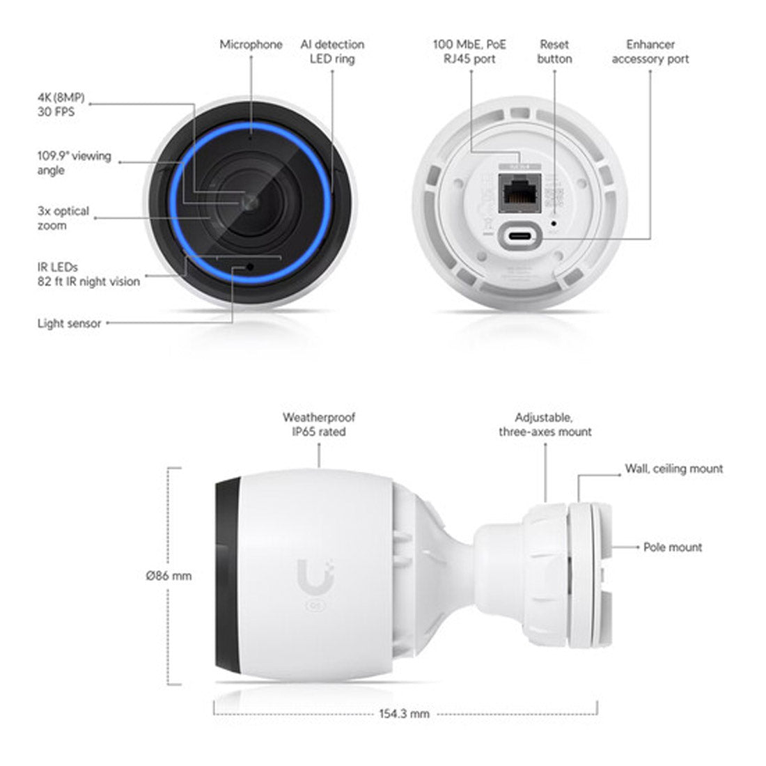 Ubiquiti UVC-G5-Pro UniFi G5 Professional 8MP CameraOutdoor Network Bullet Camera with Night Vision