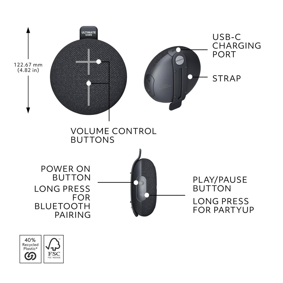 Ultimate Ears MINIROLL Portable Bluetooth Speaker - Black