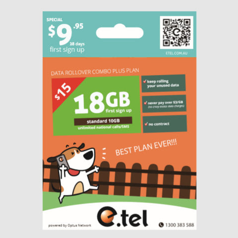 E.Tel 18GB Data Rollover $15 SIM Starter Pack