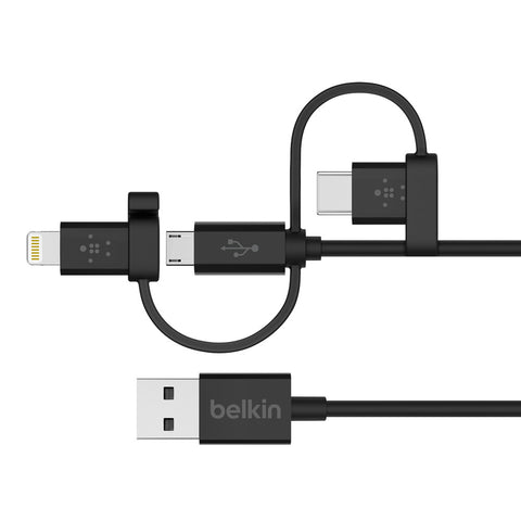 Belkin Universal Cable with Micro-USB USB-C and Lightning Connectors - Black-Black