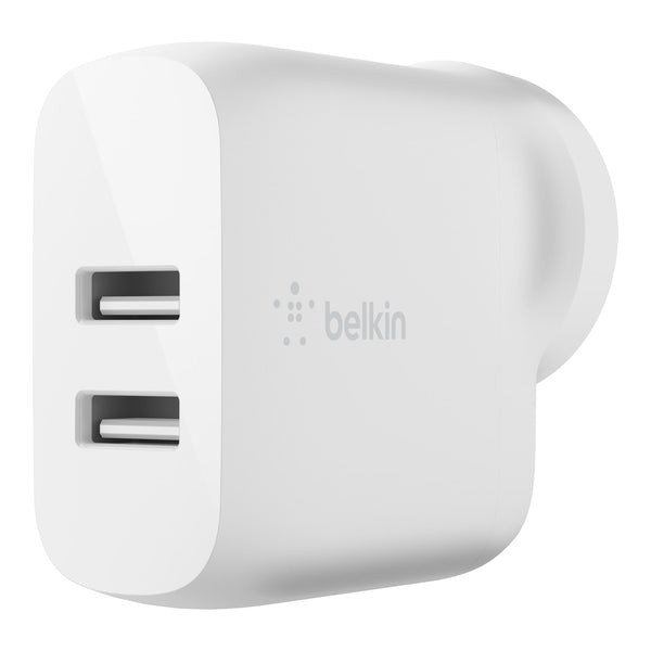 Belkin BOOSTCHARGE Dual USB-A Wall Charger 24W + Lightning to USB-A Cable For Apple Devices - White-White