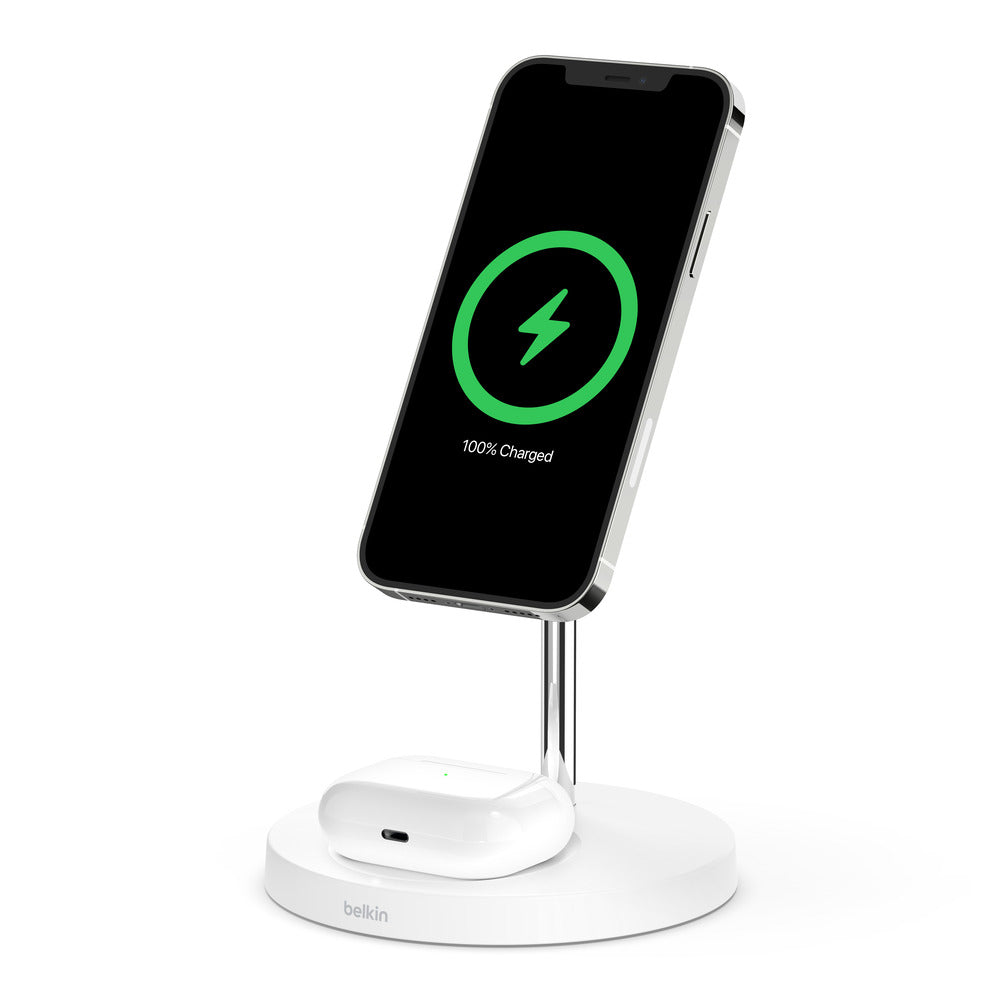 Belkin BOOSTCHARGE PRO 2-in-1 Wireless Charger Stand With MagSafe 15W-White