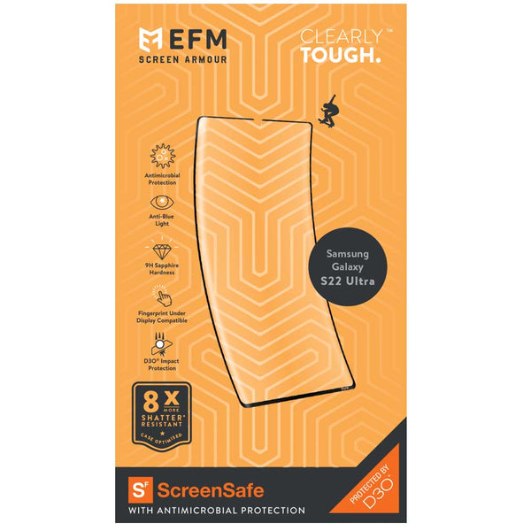 EFM ScreenSafe Film Screen Armour with D3O For Samsung Galaxy S22 Ultra (6.8) - Clear/Black Frame-Black / Clear