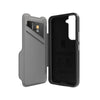 EFM Monaco Leather Wallet Case Armour with D3O 5G Signal Plus For Samsung Galaxy S22+ (6.6) - Black/Space Grey-Black / Space Grey