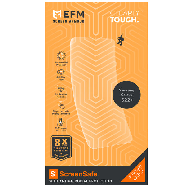 EFM ScreenSafe Film Screen Armour with D3O For Samsung Galaxy S22+ (6.6) - Clear/Black Frame-Black / Clear