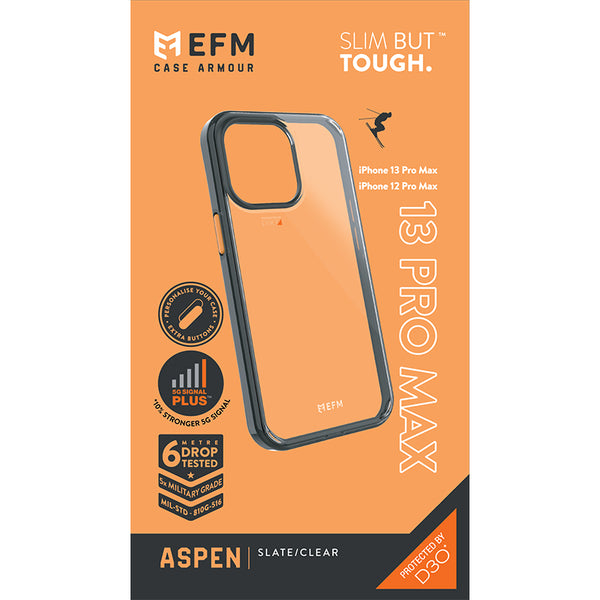 EFM Aspen Case Armour with D3O 5G Signal Plus For iPhone 13 Pro Max (6.7") - Slate Clear-Clear/Slate Grey