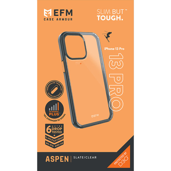 EFM Aspen Case Armour with D3O 5G Signal Plus For iPhone 13 Pro (6.1" Pro) - Slate Clear-Clear/Slate Grey