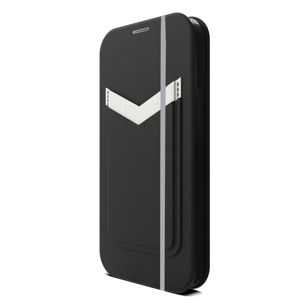 EFM Miami Leather Wallet Case Armour with D3O  For iPhone 13/12 mini (5.4") - Smoke Black-Black / Grey