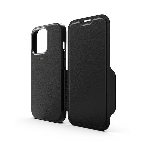 EFM Monaco Leather Wallet Case Armour with D3O 5G Signal Plus For iPhone 13 Pro Max (6.7") - Black/Space Grey-Black / Space Grey