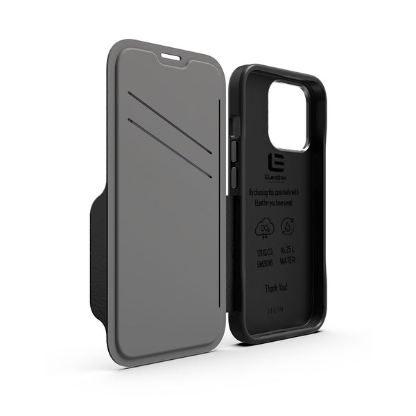 EFM Monaco Leather Wallet Case Armour with D3O 5G Signal Plus For iPhone 13 Pro Max (6.7") - Black/Space Grey-Black / Space Grey