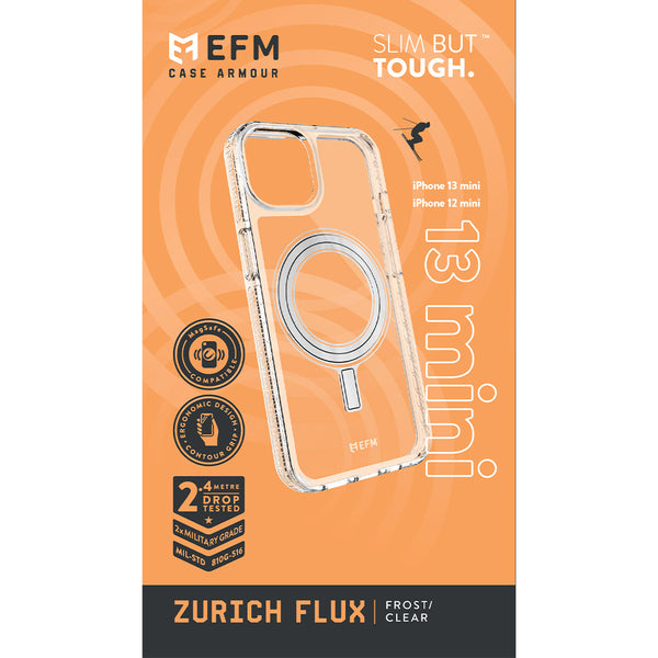 EFM Zurich Flux Case Armour Compatible with MagSafe For iPhone 13 mini (5.4") - Frost Clear-Clear