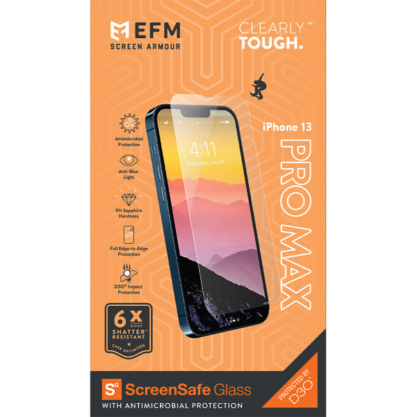 EFM ScreenSafe Glass Screen Armour with D3O  For iPhone 13 Pro Max (6.7")/iPhone 14 Plus (6.7")-Black / Clear
