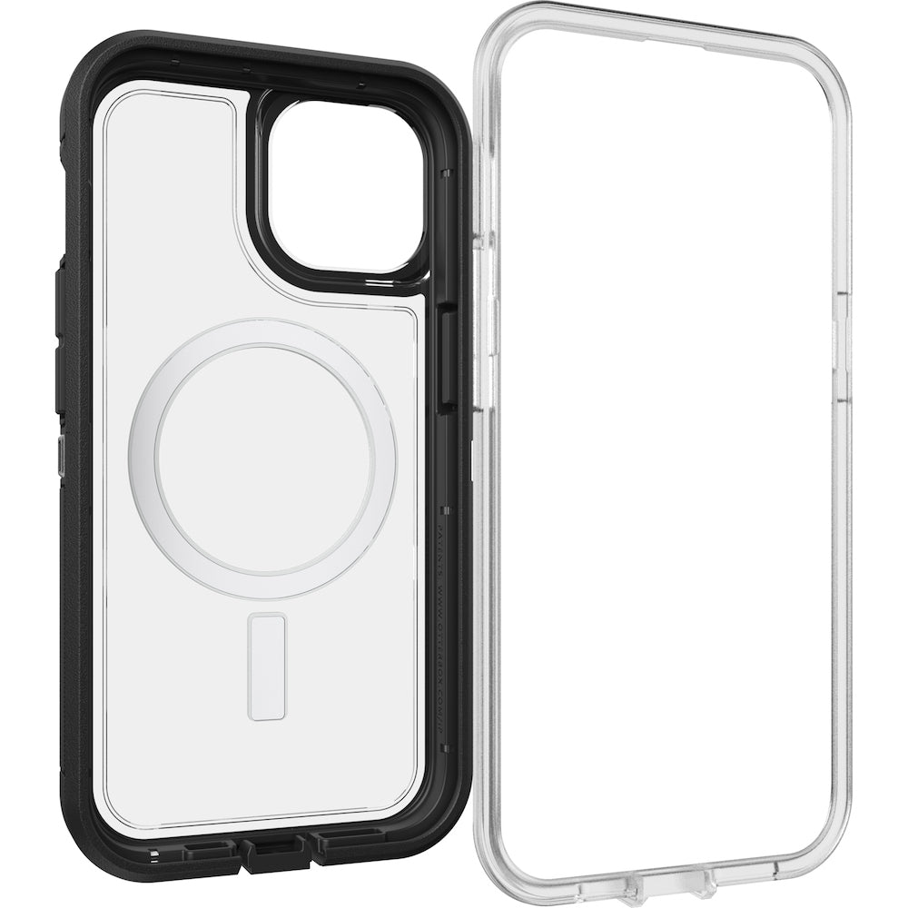 For iPhone 13 /iPhone 14 (6.1")  Otterbox Defender XT Clear MagSafe Case - Black Crystal-Clear / Black