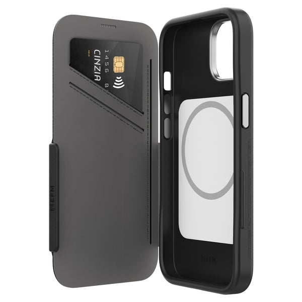 EFM Monaco Case Armour with ELeather and D3O 5G Signal Plus Technology For iPhone 13 (6.1")/iPhone 14 (6.1")-Black / Space Grey