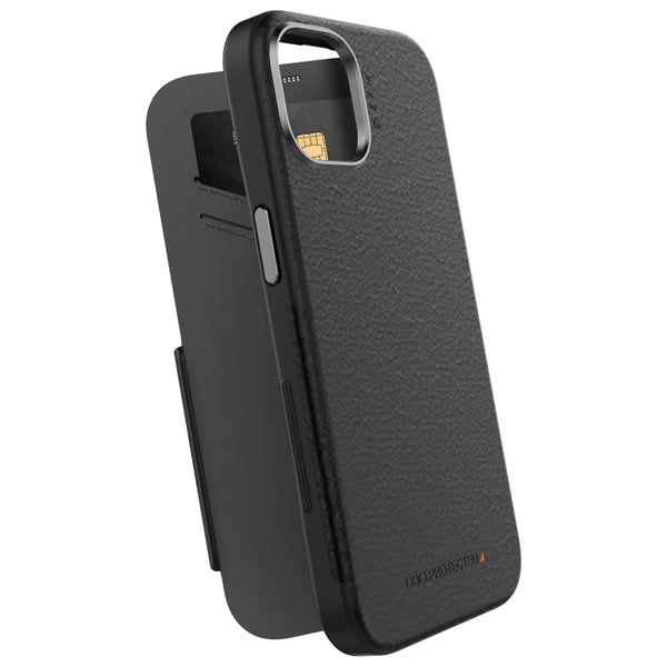 EFM Monaco Case Armour with ELeather and D3O 5G Signal Plus Technology For iPhone 13 (6.1")/iPhone 14 (6.1")-Black / Space Grey