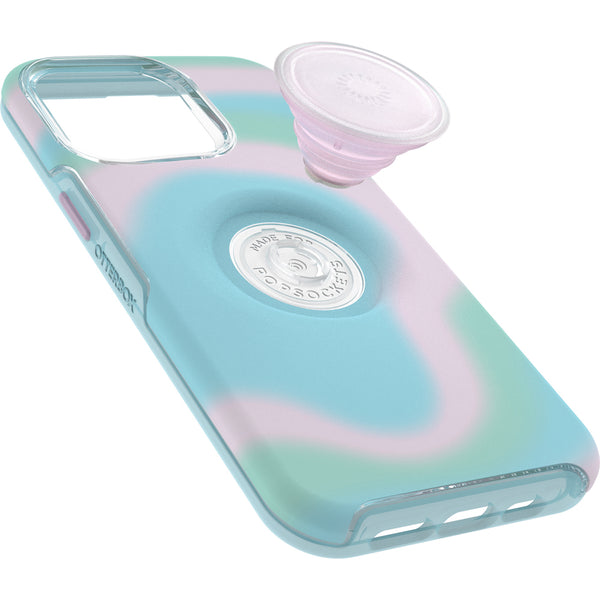 Otterbox Otter+Pop Symmetry Case For iPhone 14 Pro Max (6.7") - Glowing Aura-Aqua Blue / Light Teal