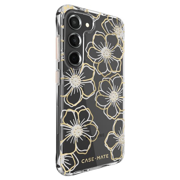 Case-Mate Floral Gems Antimicrobial Case For Samsung Galaxy S23-Clear/ Gold