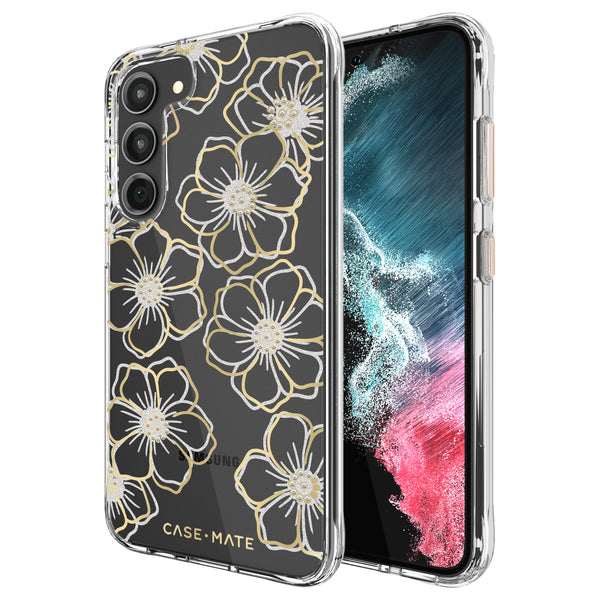 Case-Mate Floral Gems Antimicrobial Case For Samsung Galaxy S23-Clear/ Gold