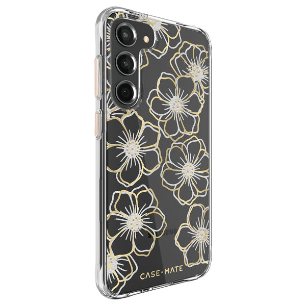 Case-Mate Floral Gems Antimicrobial Case For Samsung Galaxy S23+-Clear/ Gold