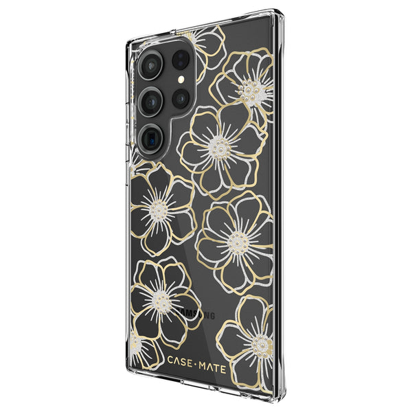 Case-Mate Floral Gems Antimicrobial Case For Samsung Galaxy S23 Ultra-Clear/ Gold