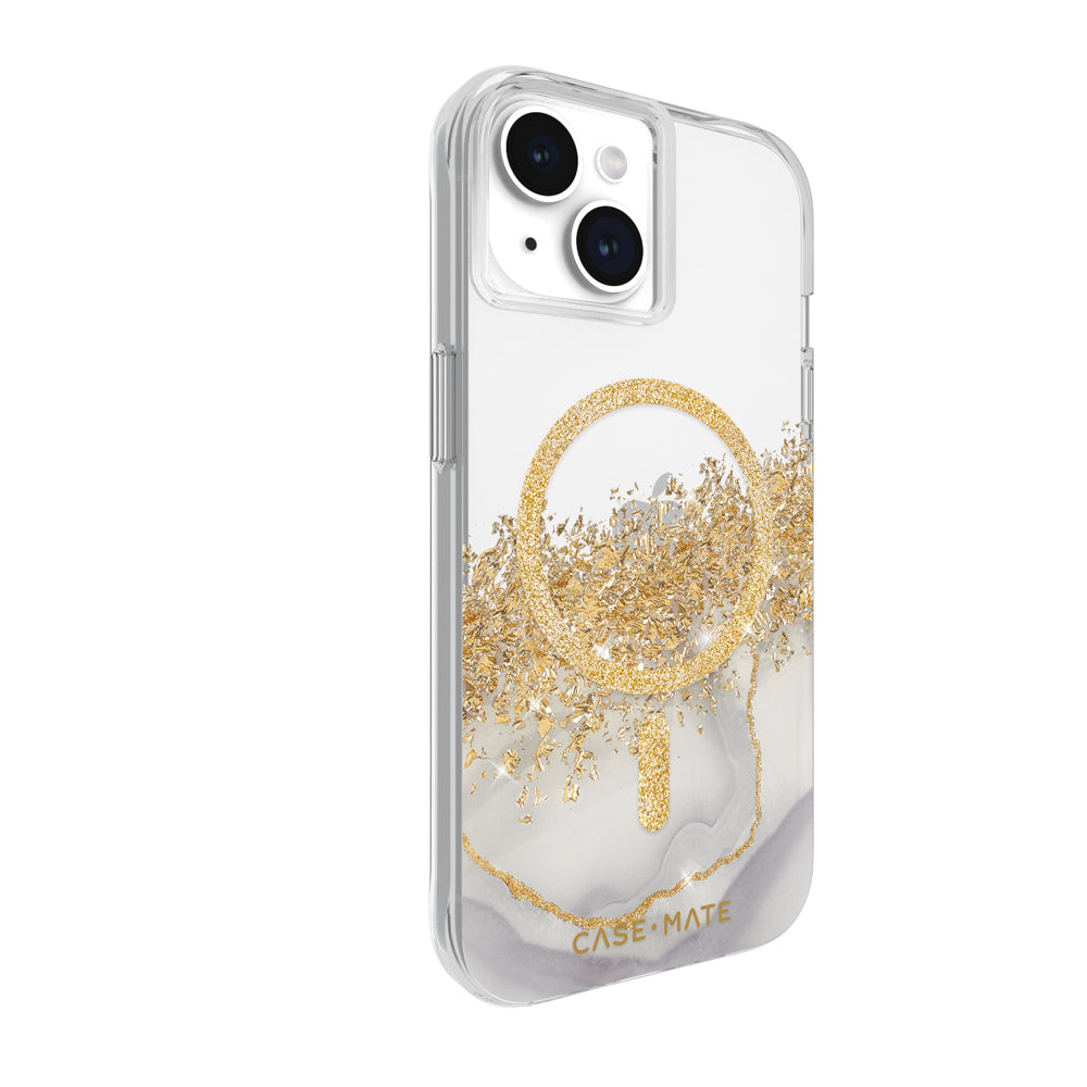 Case-Mate Karat MagSafe Case For iPhone 15/14/13 - Marble-White / Gold