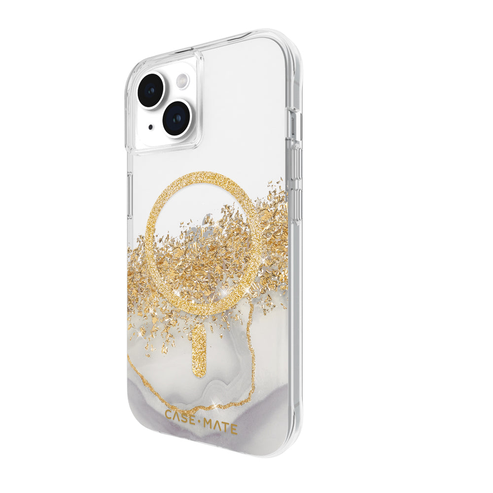 Case-Mate Karat MagSafe Case For iPhone 15/14/13 - Marble-White / Gold