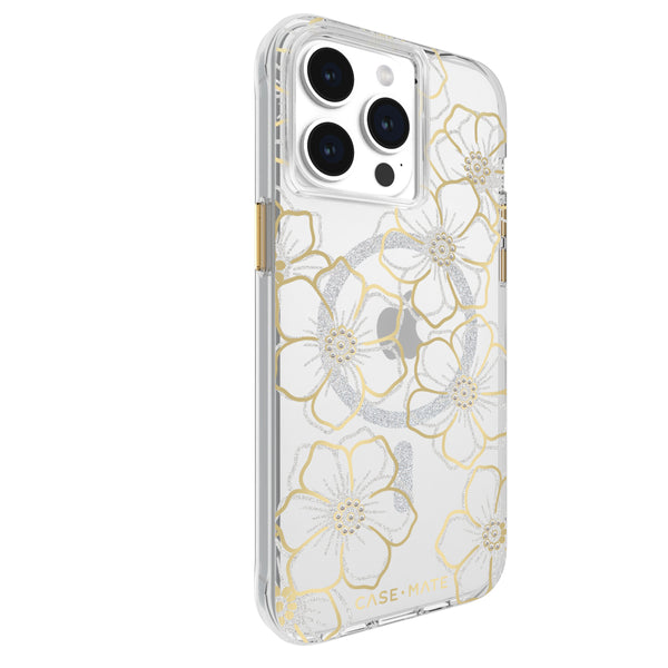 Case-Mate Floral Gems MagSafe Case For iPhone 15 Pro Max - Gold-Gold / Clear