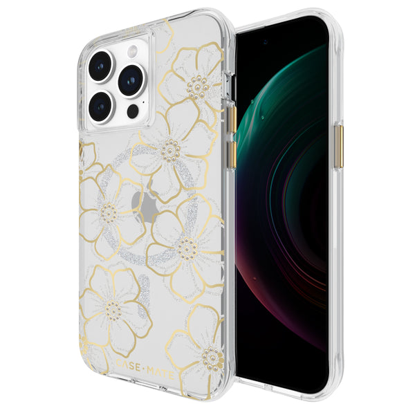 Case-Mate Floral Gems MagSafe Case For iPhone 15 Pro Max - Gold-Gold / Clear