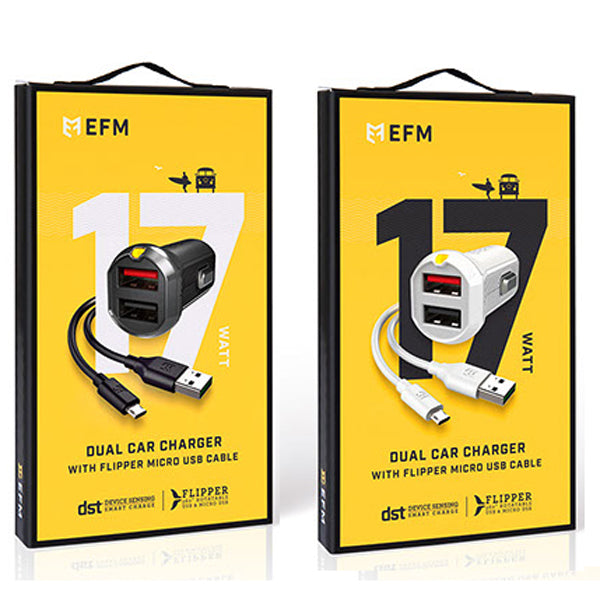 Ultra low profile dual USB 3.4A car charger with Micro USB cable