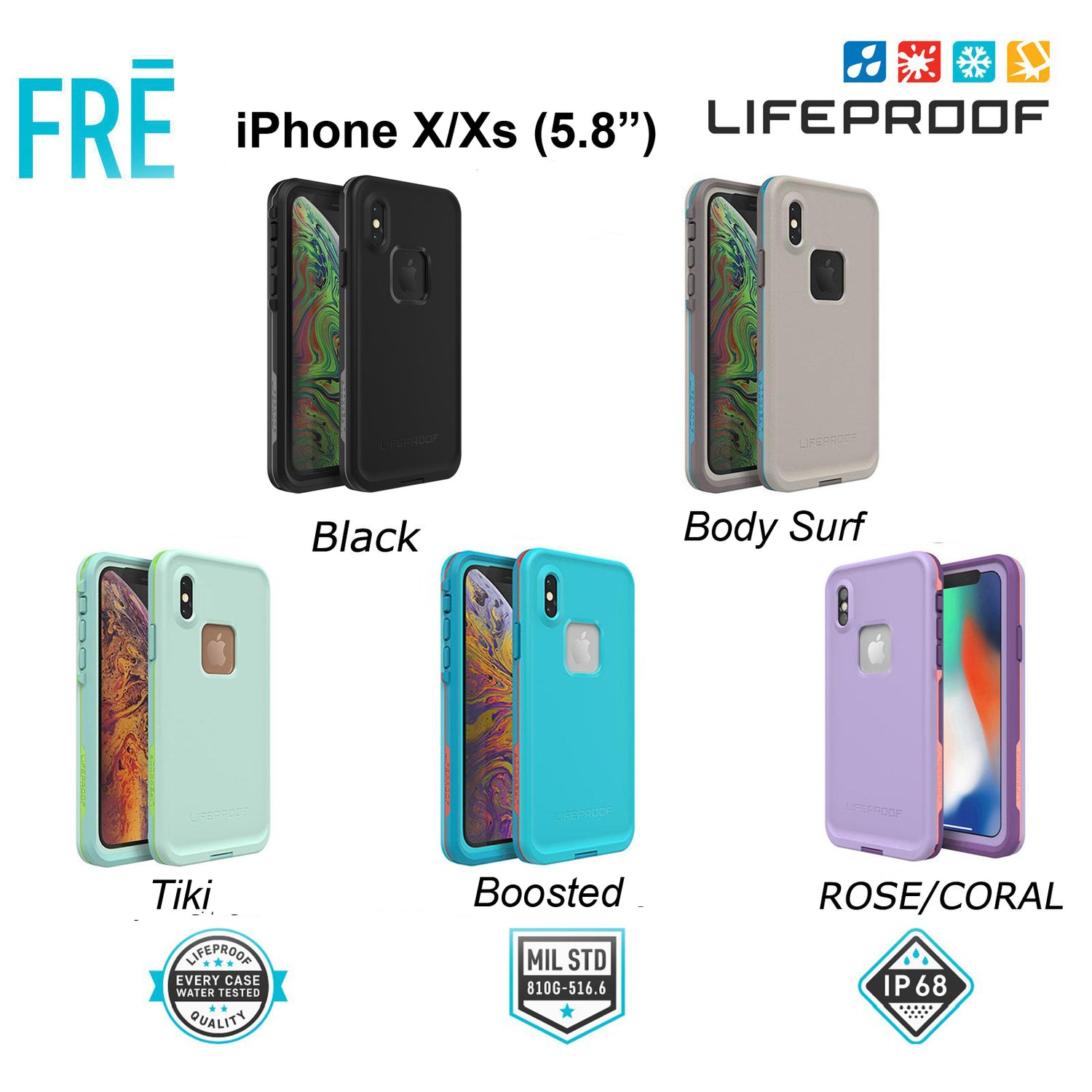 LifeProof Fre WaterProof Rugged Case Suits iPhone X/Xs (5.8")
