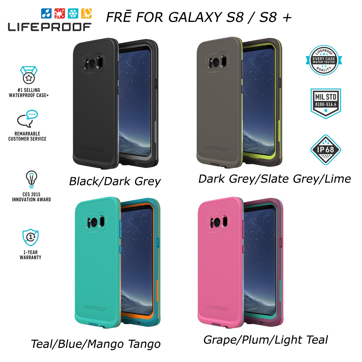 LifeProof Fre WaterProof DropProof Case for Samsung Galaxy S9, S9+, S8, S8+, S7, & S5