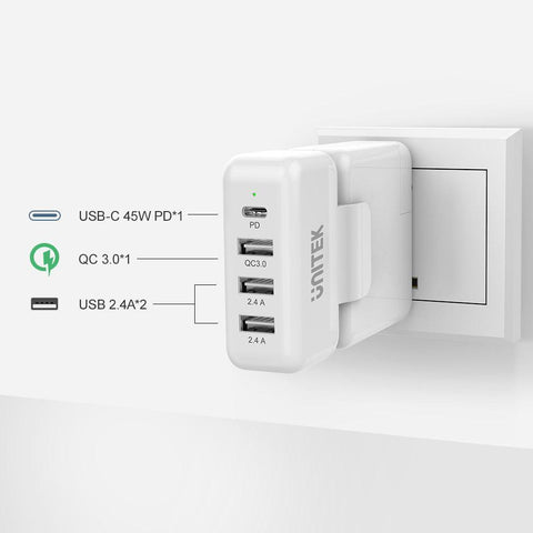 Unitek Portable Power Expansion for Apple USB C Power Adapter USB-C 45W PD; QC 3.0 & USB 2.4A x 2