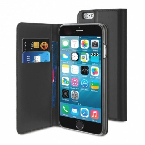 Muvit Black Wallet Folio Stand Case 3 Card Slots Apple Iphone 6/6S - :) Phoneinc