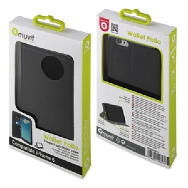 Muvit Black Wallet Folio Stand Case 3 Card Slots Apple Iphone 6/6S - :) Phoneinc