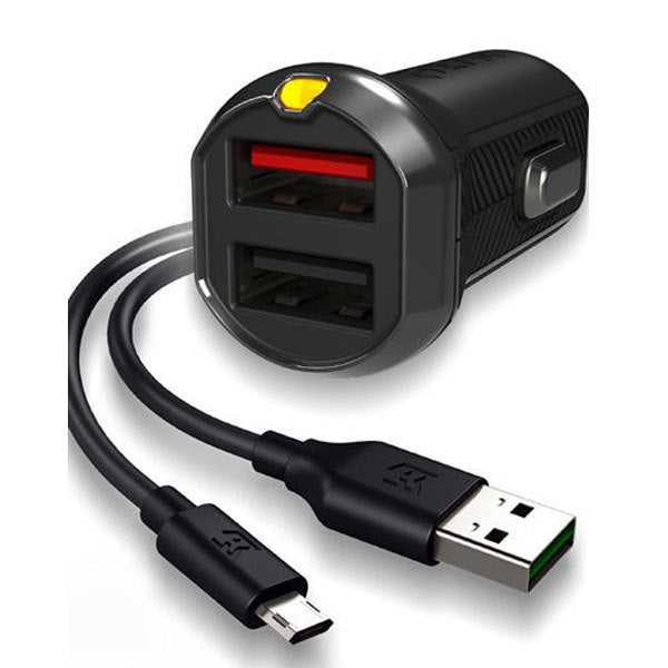 Ultra low profile dual USB 3.4A car charger with Micro USB cable