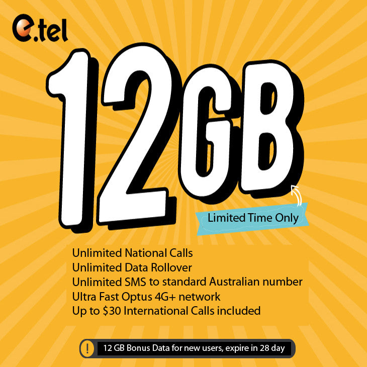 E.Tel $30 Unlimited Call 4G/LTE SIM Starter Pack