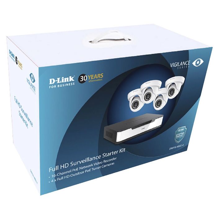 D-link 16-Channel PoE Surveillance Camera Kit with NVR & 4 x FHD dome IP Cameras