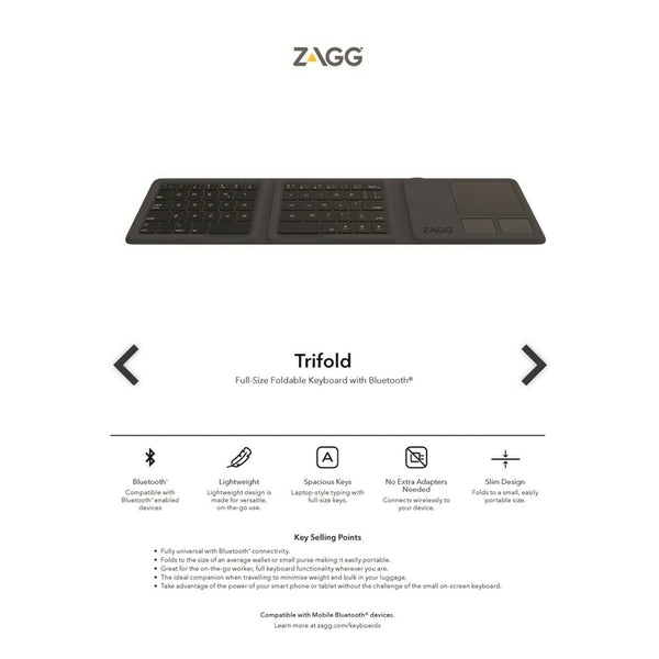 Zagg Tri-Fold Universal Keyboard with Touchpad Black