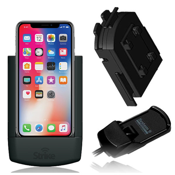 Strike in-car wireless charging Cradle suitable for iPhone X/Xs on a Lifeproof case