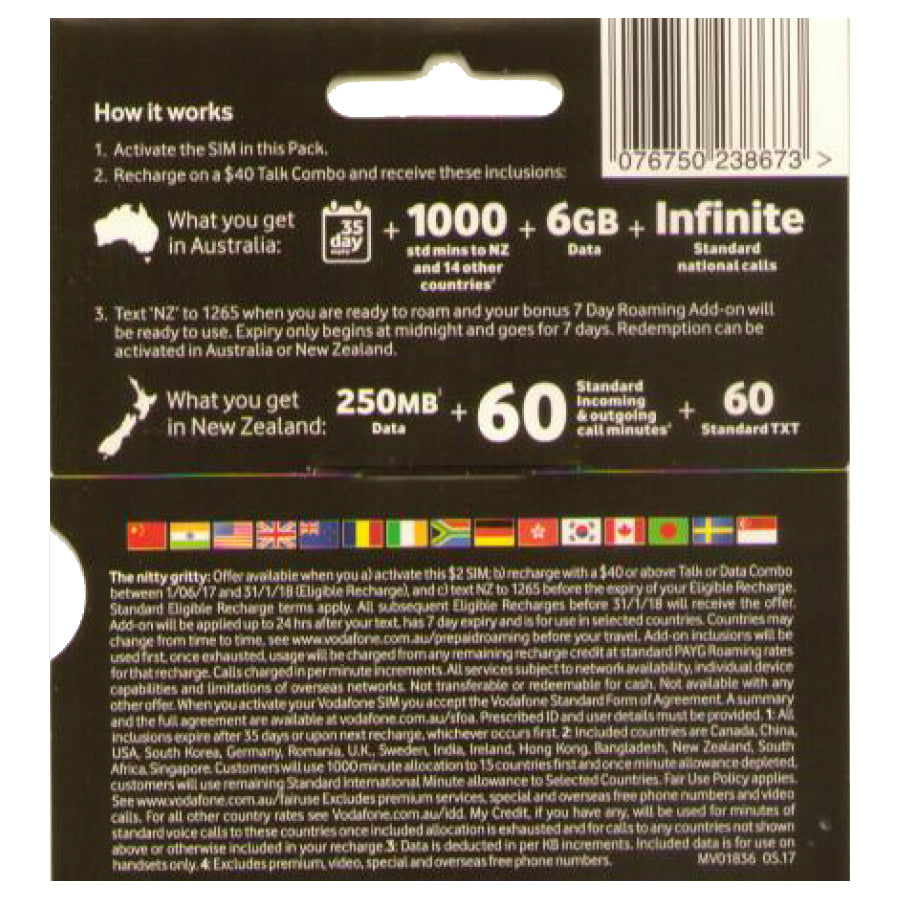 Vodafone $2 Roaming SIM Starter Pack for New Zealand