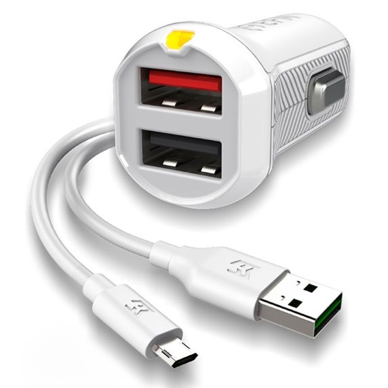 Ultra low profile dual USB 3.4A car charger with Micro USB cable